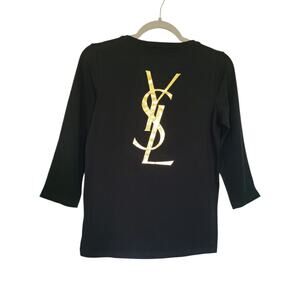Yves Saint Laurent YSL Beaute Black Crewneck Uniform Top 3/4 Sleeve Size Medium